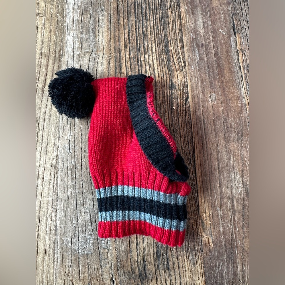 Cozy Red and Black Dog Bennie with Pom-Pom